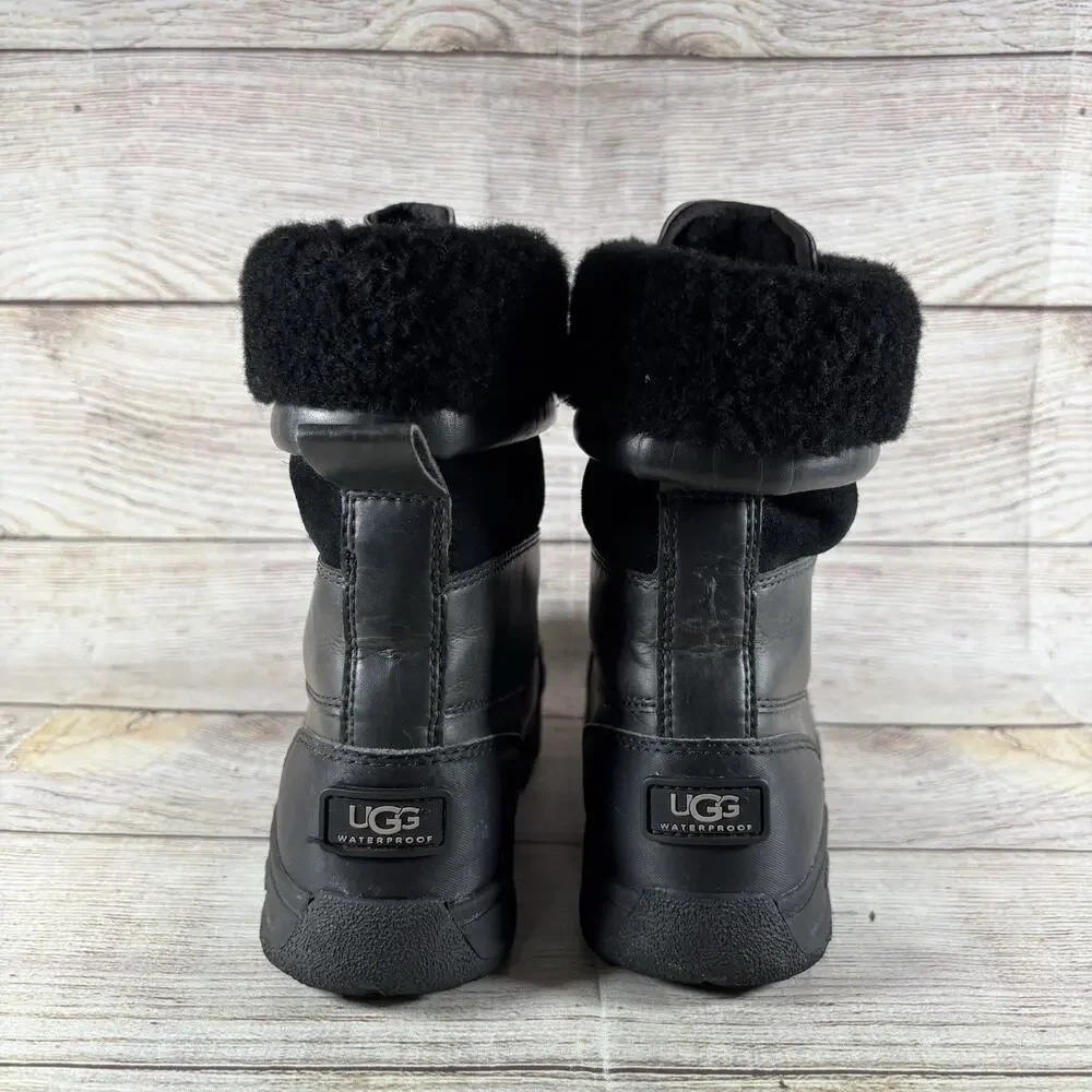 UGG Waterproof Shearling Lace Up Winter Boots Kids Size 4 Black